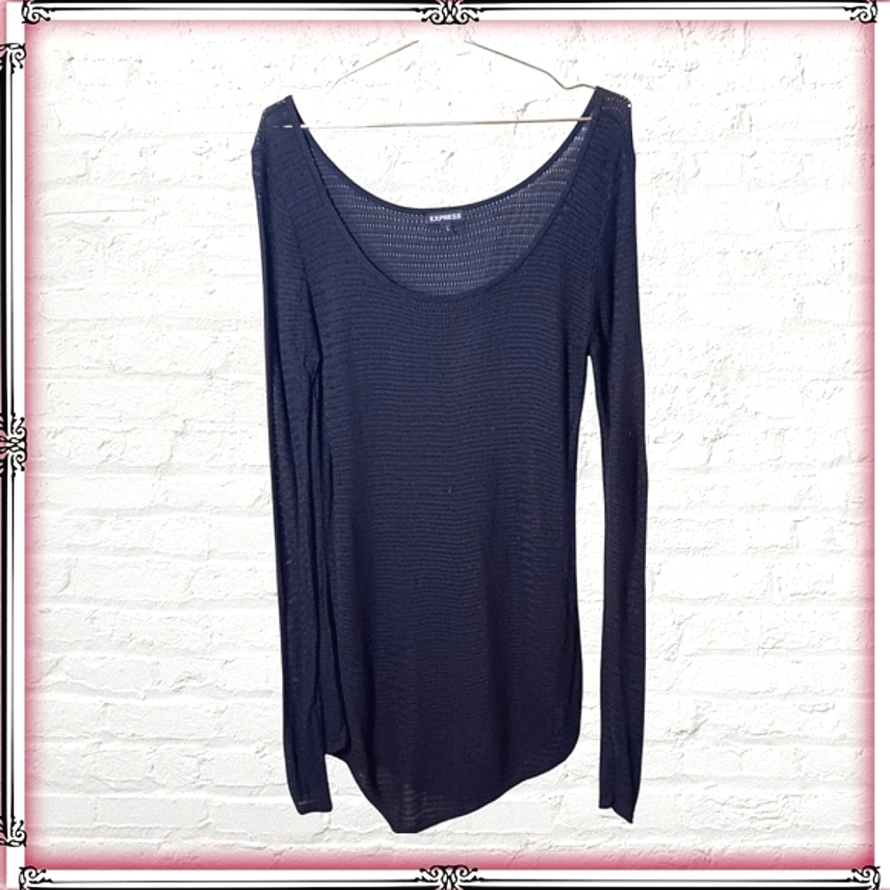 Express Black Sheer Knit Asymmetrical Witchy Goth Mini Dress